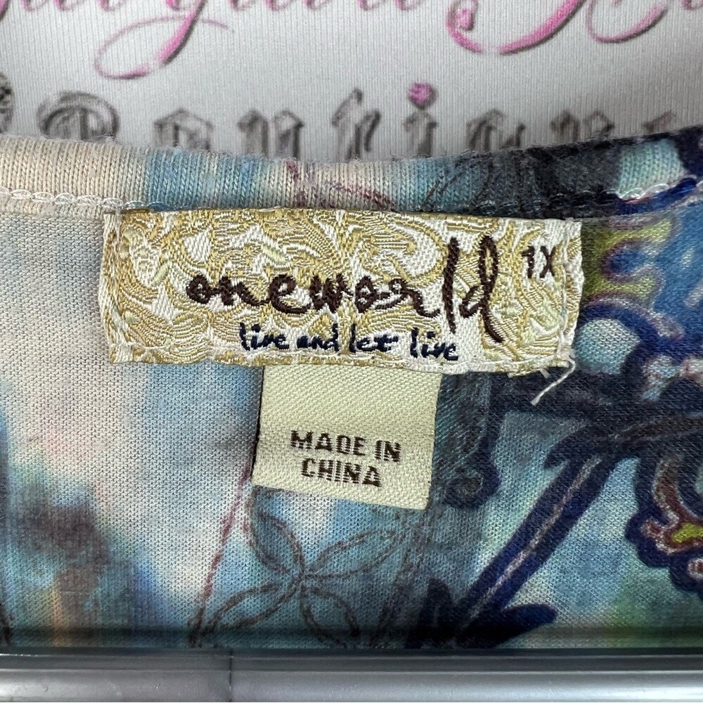 ONE WORLD dress assymetrical hem fairy rhinestone Embellishments tie dye floral - Picture 11 of 15